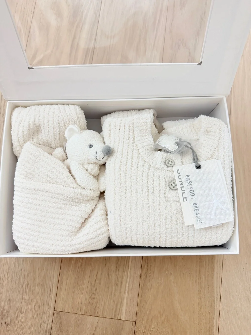 Barefoot Dreams Cream CozyChic Baby Pajama & Plush Gift Set